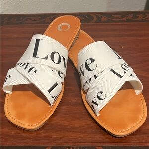 White Love Print Women's Slide Sandals